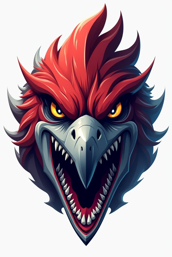 head of a Crimson Hawk and head of a shark in one logo