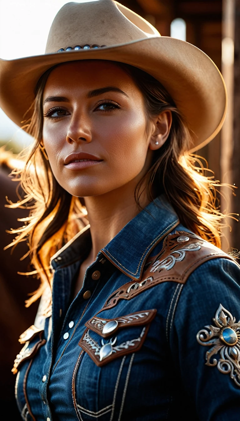 western cowboy style, cowgirl, fot, best qualityer, realisitic, realisitic, details Intricate, (fine-details), (details Intricate), cinematic light, best qualityer backlight, clear lines, 8k, super high resolution, pureerosface_v1,