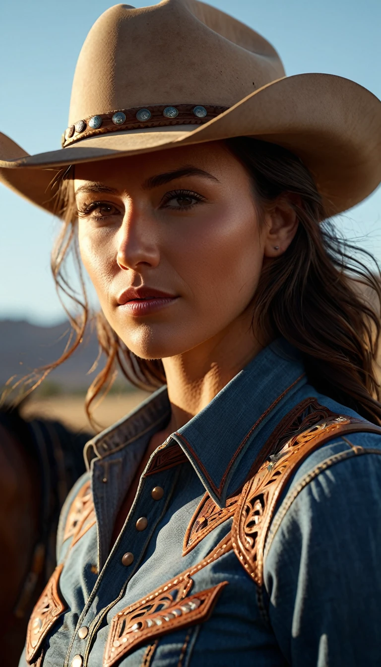 western cowboy style, cowgirl, fot, best qualityer, realisitic, realisitic, details Intricate, (fine-details), (details Intricate), cinematic light, best qualityer backlight, clear lines, 8k, super high resolution, pureerosface_v1,