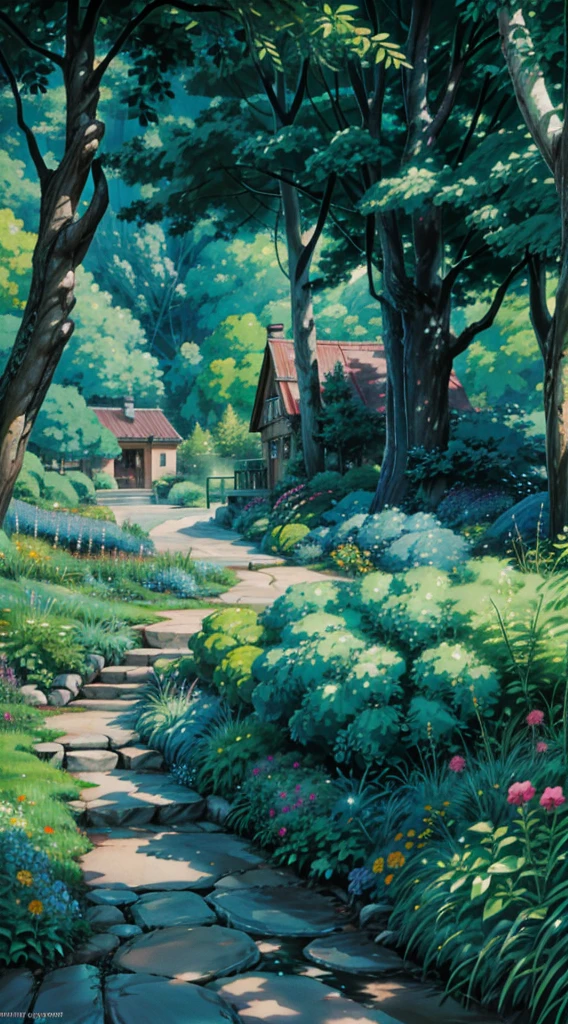 a painting of a path through a garden, studio ghibli smooth concept art, studio ghibli environment, from the studio ghibli film, studio ghibli concept art, by makoto shinkai, by Makoto Shinkai, makoto shinkai. high detail, studio ghibli movie still, ( ( makoto shinkai ) ), still from studio ghibli, cinematic studio ghibli still, 4k hd,, beautiful art uhd 4 k, a beautiful artwork illustration, beautiful digital painting, highly detailed digital painting, beautiful digital artwork, detailed painting 4 k, very detailed digital painting, rich picturesque colors, gorgeous digital painting