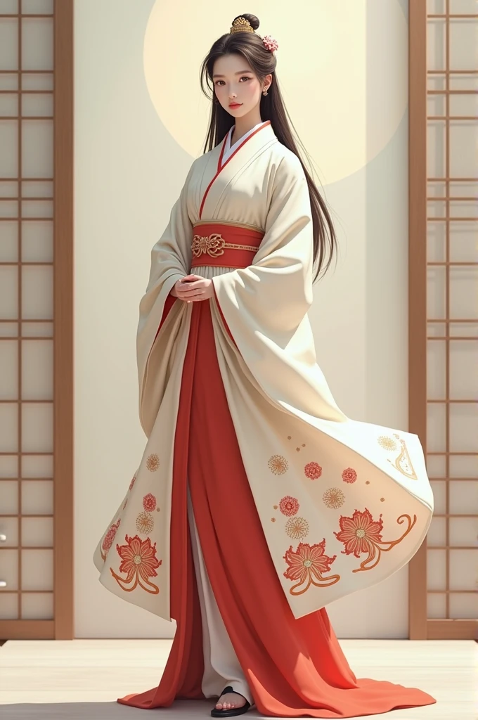 A Japanese woman wearing only a happi coat