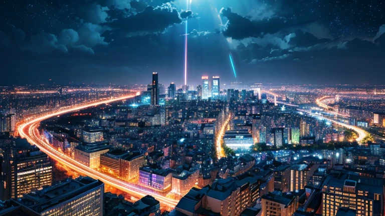 anime、デジタルanimeアート、Flat Design,(masterpiece:1.2)、high quality、High resolution、Very detailed、(Amazingly absurd:1.2)、City、rain、Night view、Colorful background、Beautiful light effect、Wonderful landscape、by makoto shinkai