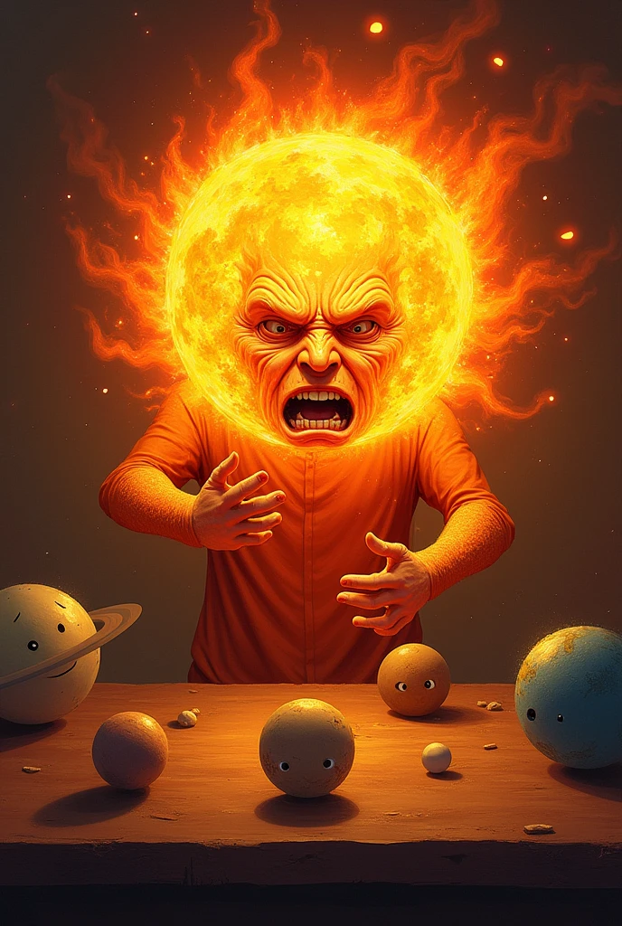 The sun slammed his hands to the table because of
Frastruation to the other plantes (put faces in each planet)