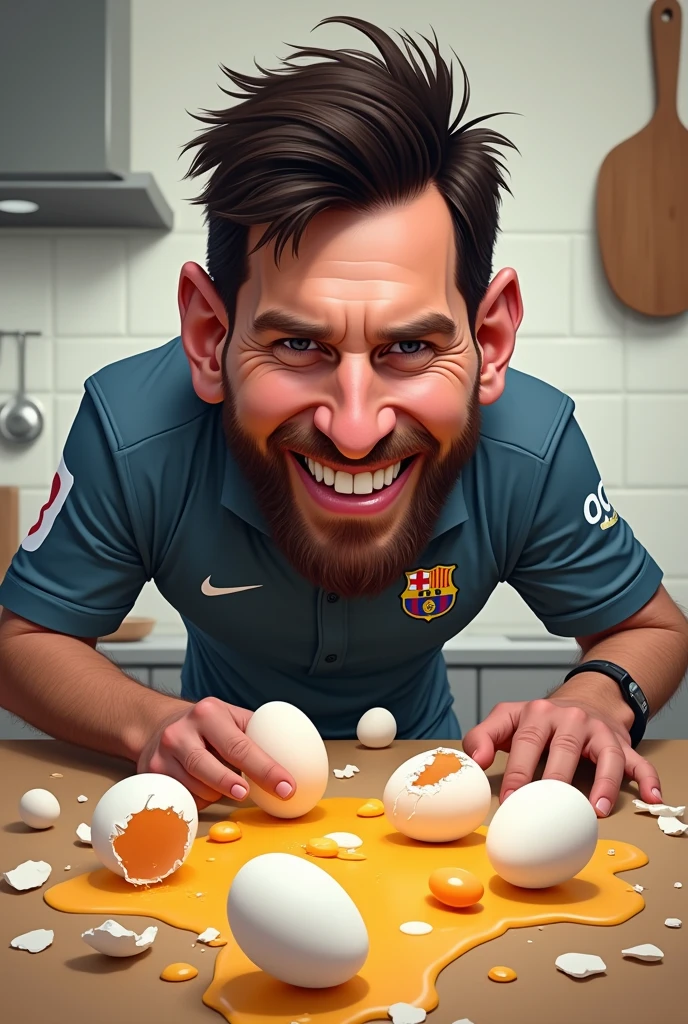 Messi breaking eggs.caricature.