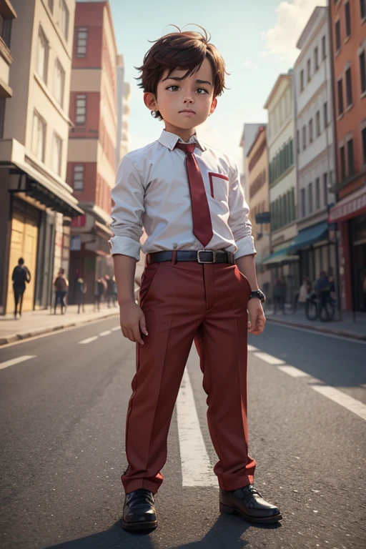 3d midget model, 6  midget boy wear white shirt and red pant with red tie, fun, full body, happy, thump up, animation, variation hair model, greenscreen