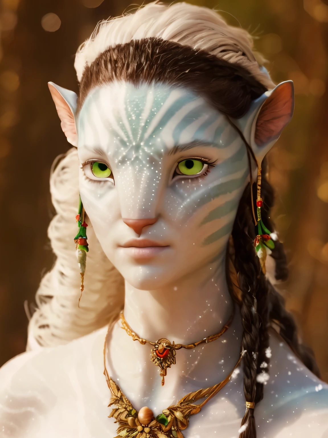 best quality, high quality, snow navi Avatar , white hair , Curly hair , long hair , ( green eyes)