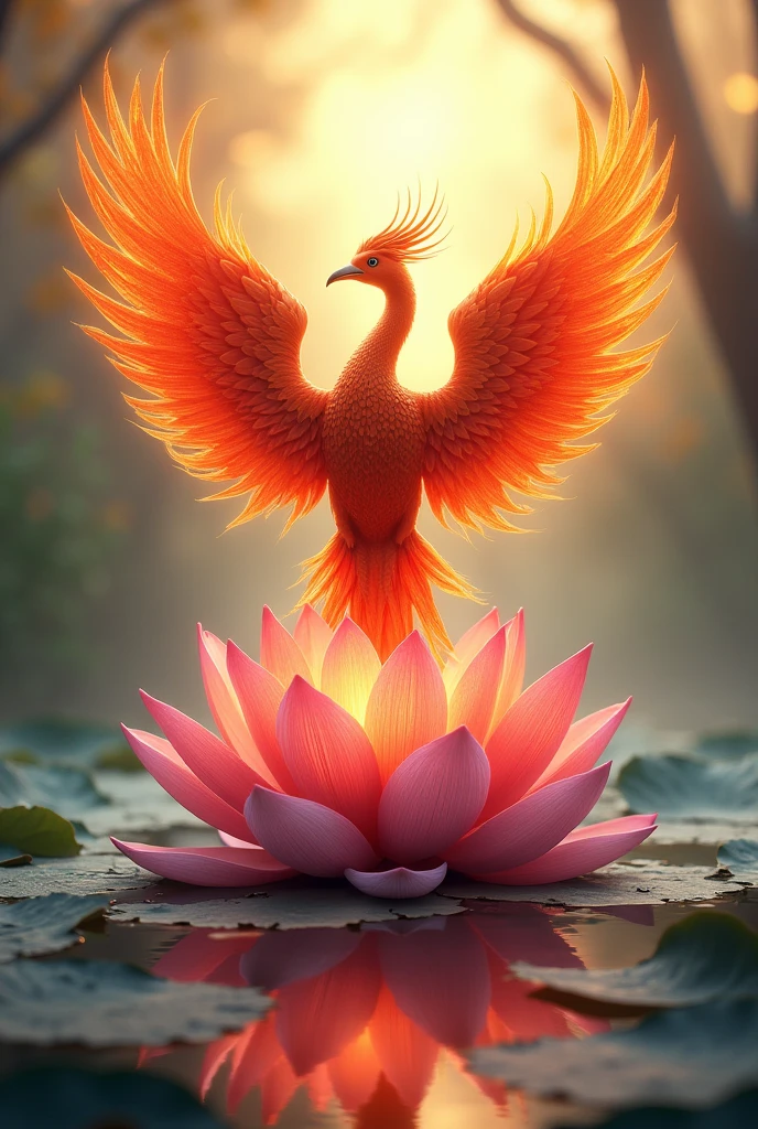 Phoenix emerging from a lotus flower
