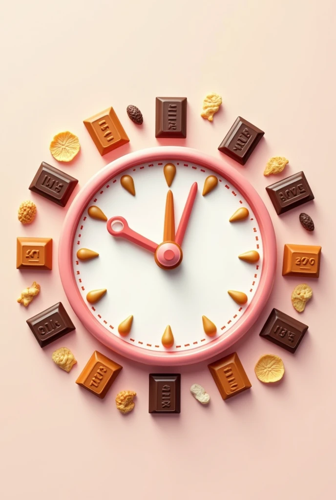 design the logo for my snack machine. The logo consists of a clock. During the time different snacks can be seen like Twix Cola Chips etc.. use pastel colors the hands are made of. Two chocolate bars on the big hand says snack on the small hand says break
