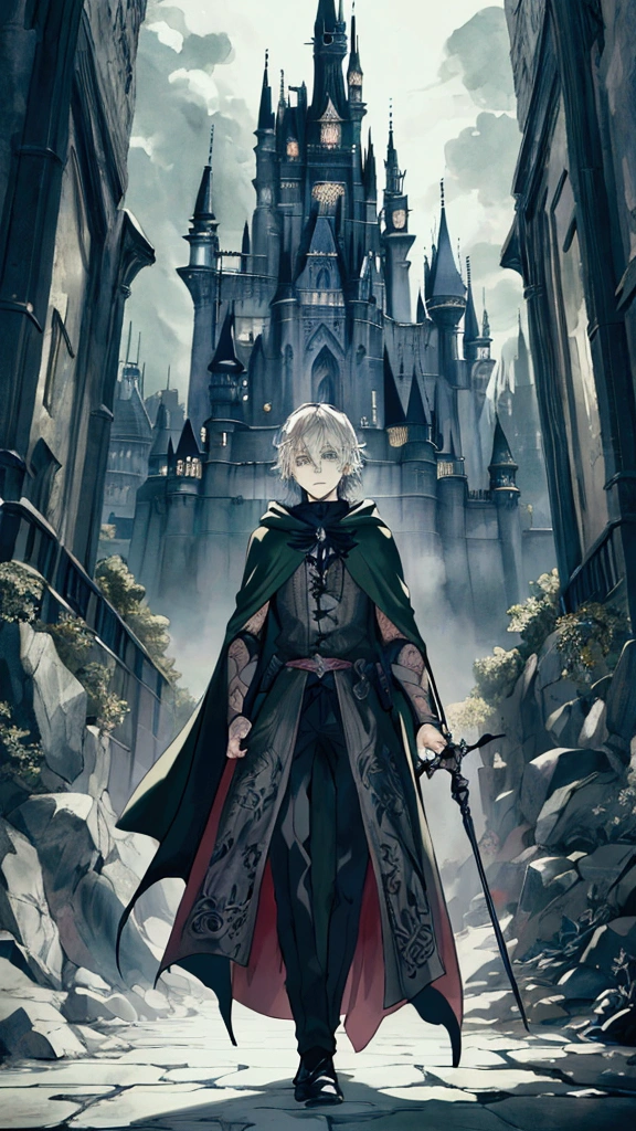 (Masterpiece), ((Highest Quality)),(Official Art),Dark cynicism:1.2),(1 Male: 1.3), A fairytale male wizard with short blonde hair, green eyes, pointy ear, and clad in black wizard cloak. He carries a magic wand. His magic and surroundings are reminiscent of dark Alice in Wonderland. Detailed drawing. Soft fairy tale picture book Arthur Rackham. Colorful, best detailed ((super detailed)), (highly detailed 2D anime illustration), ((dark and beautiful)) --auto --s2