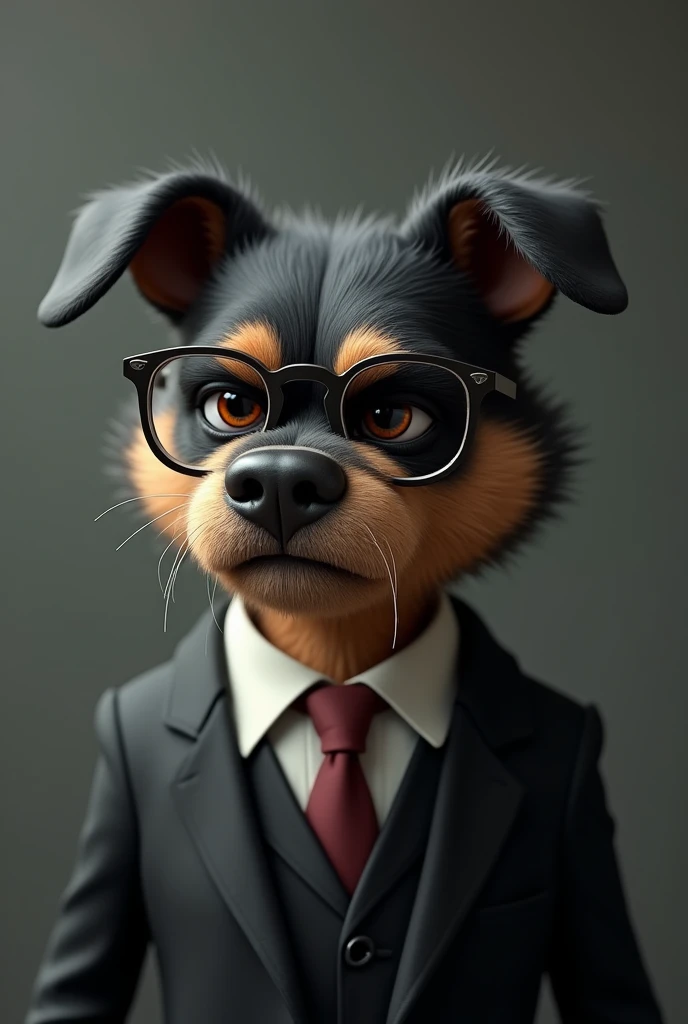 Angry face dag wearing spectacles with black blazer crying sadly tears dropping from eyes