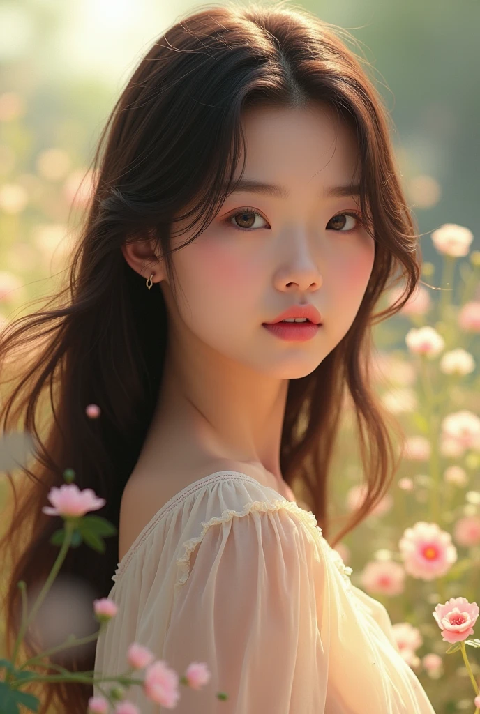  Korean girl with summer concept and has a mature face and long hair