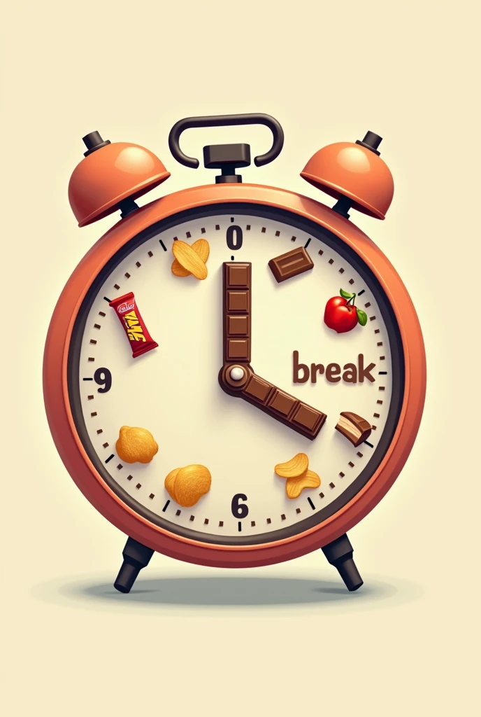 design the logo for my snack machine. The logo consists of a clock. During the time different snacks can be seen like Twix Cola Chips etc.. use pastel colors the hands are made of. Two chocolate bars on the big hand it says snack on the small hand it says break the hands are the word snack and break and the different snacks are more clearly visible. The watch could also look like this, as if it would break.