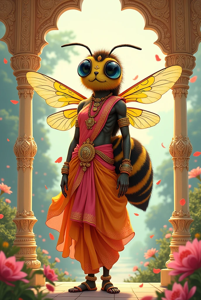 2d drawing of a bee dressed as a Hindu