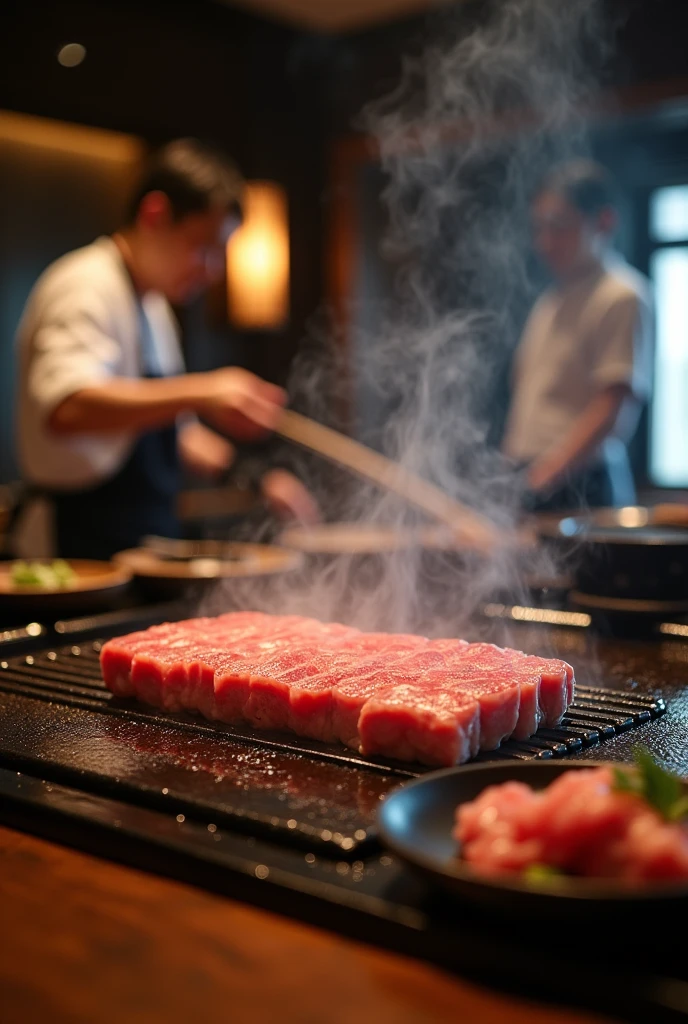 Scenery of a high-end yakiniku restaurant。Close-up photo