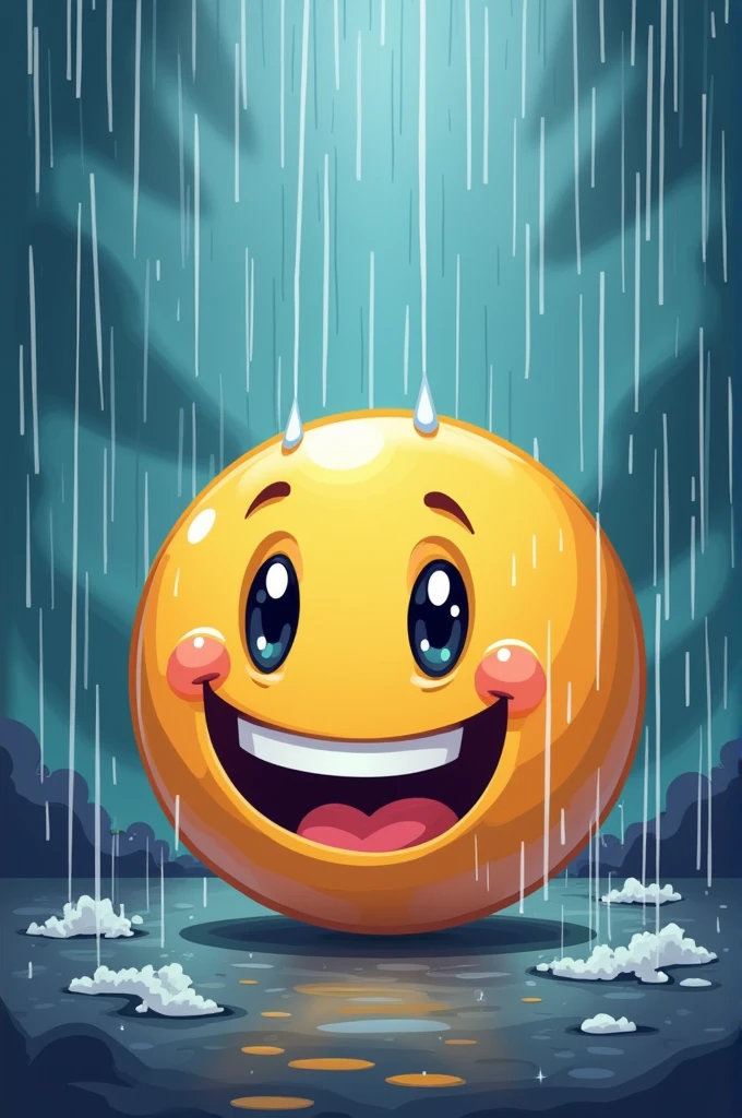Create smily emoji cartoon type with rain