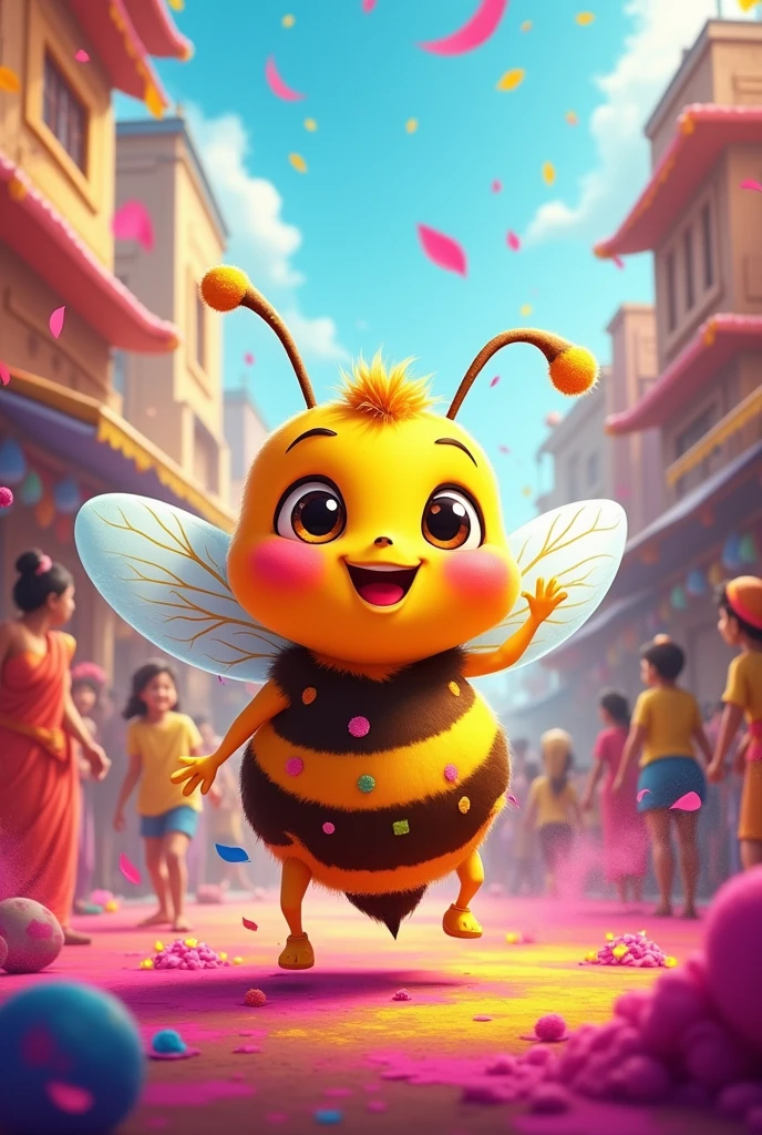 2d bee cartoon on holi festival