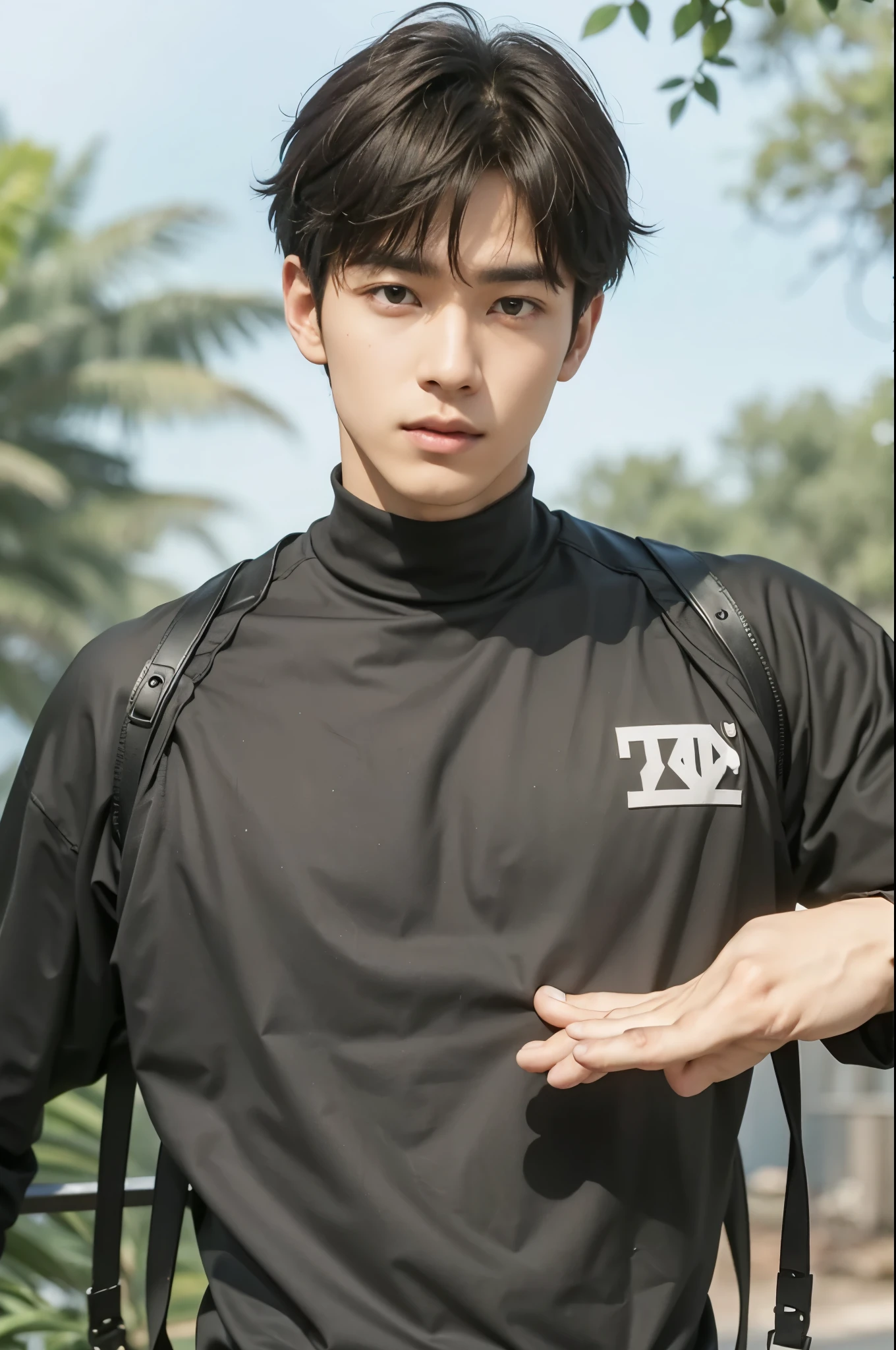 1boy,male focus,solo ,looking at viewer,, muscular body ,Maroon hair, fade tapper hair , Muscular body , Folding hands
