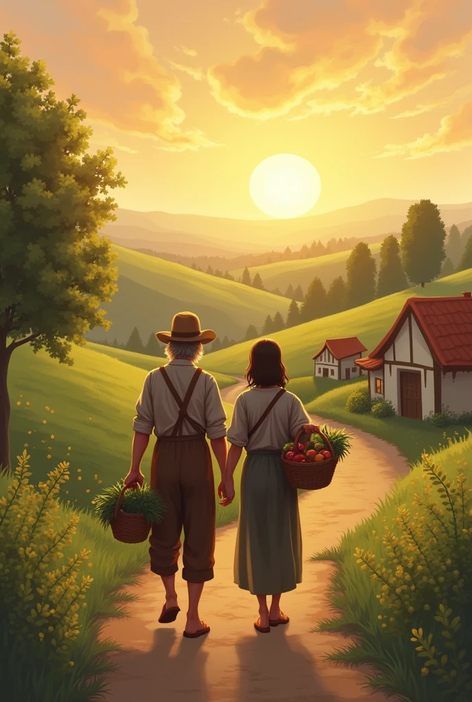 A farmer and his wife comeing back home from market