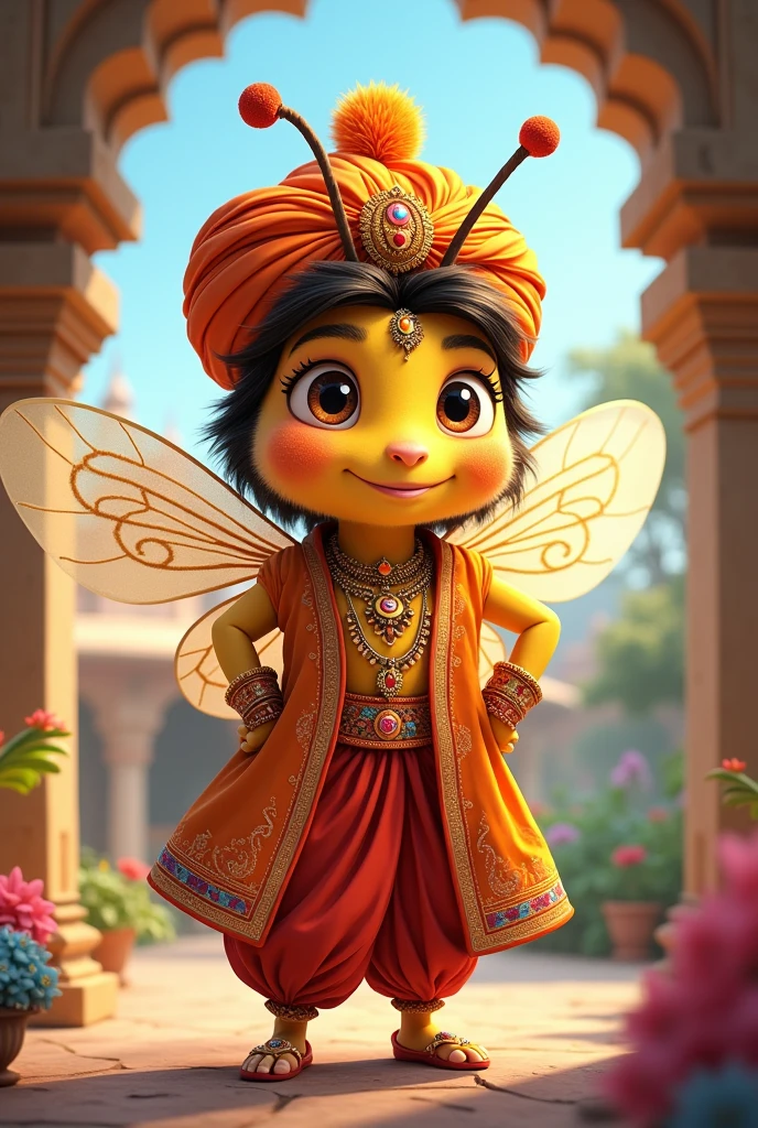 2d bee cartoon dressed as an Indian