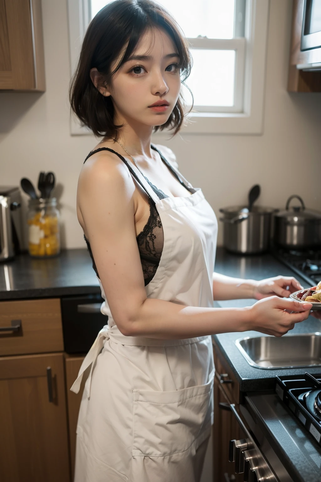 Married Woman、High definition、Real、apron、kitchen、40s
