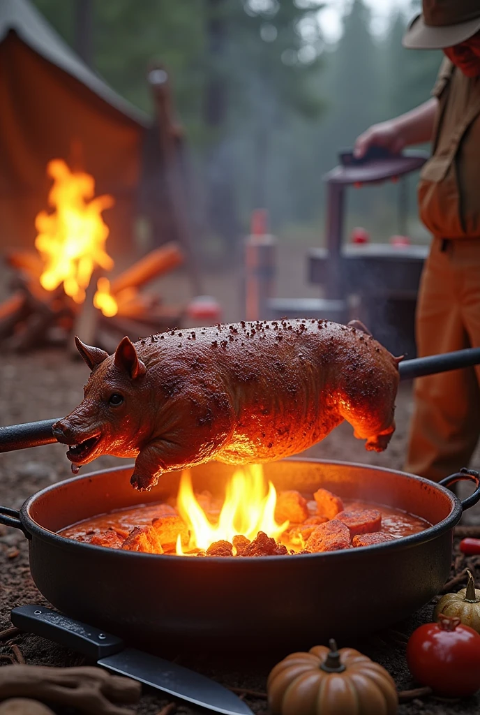 barbecue, flamme, cochon, couteau, bivouac, bœuf, américain, cramer, Trump,