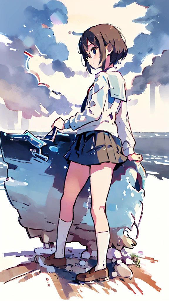 metropolis、water、Midnight、Moon、Blue light、sky、sea、Nsfw、masterpiece, high quality, 4K, HDR,, Stable Diffusion prompt:  schoolgirl with short、brown hair and red-framed glasses, wearing a white blouse and navy skirt, white panties visible, navy socks and brown loafers, in a state of arousal and trembling with sexual climax,simple illustration style, In a nichijou (everyday life) Setting Image generation AI model used: Stable Diffusion (eleet- model)

id: i2