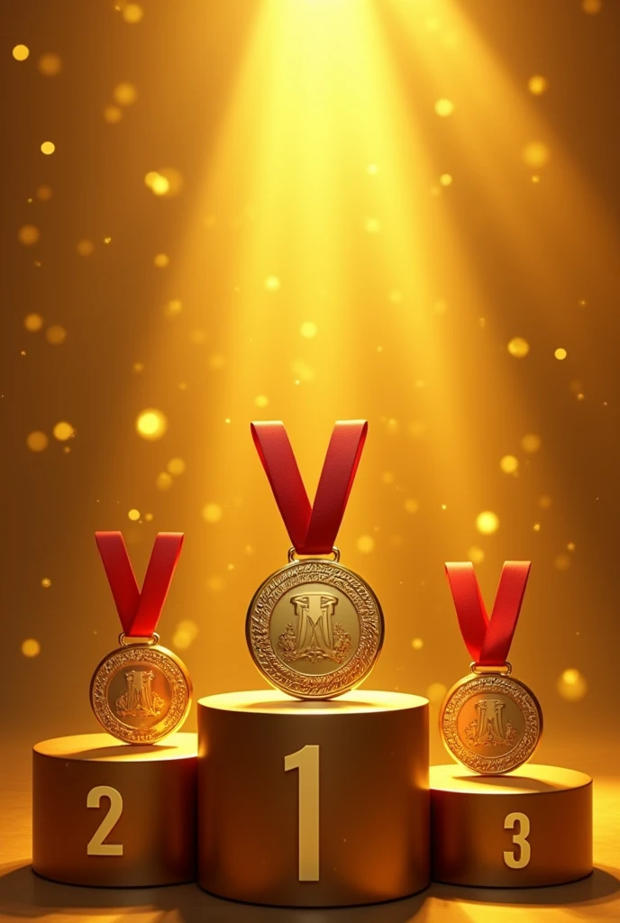 In the center a first place medal 2ND PLACE AND THIRD PLACE GOLDEN BACKGROUND