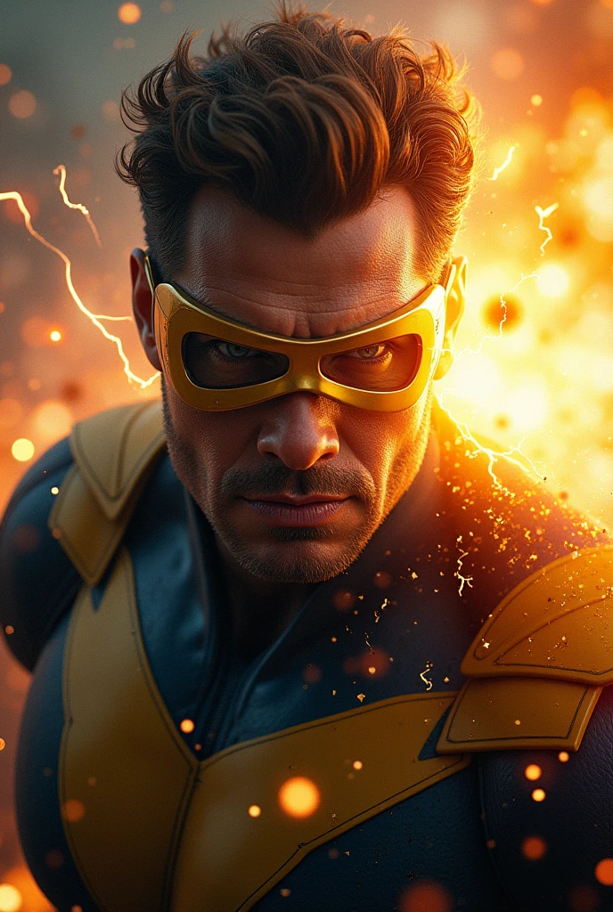 Cyclops from X-Men, a superhero fires optic blast