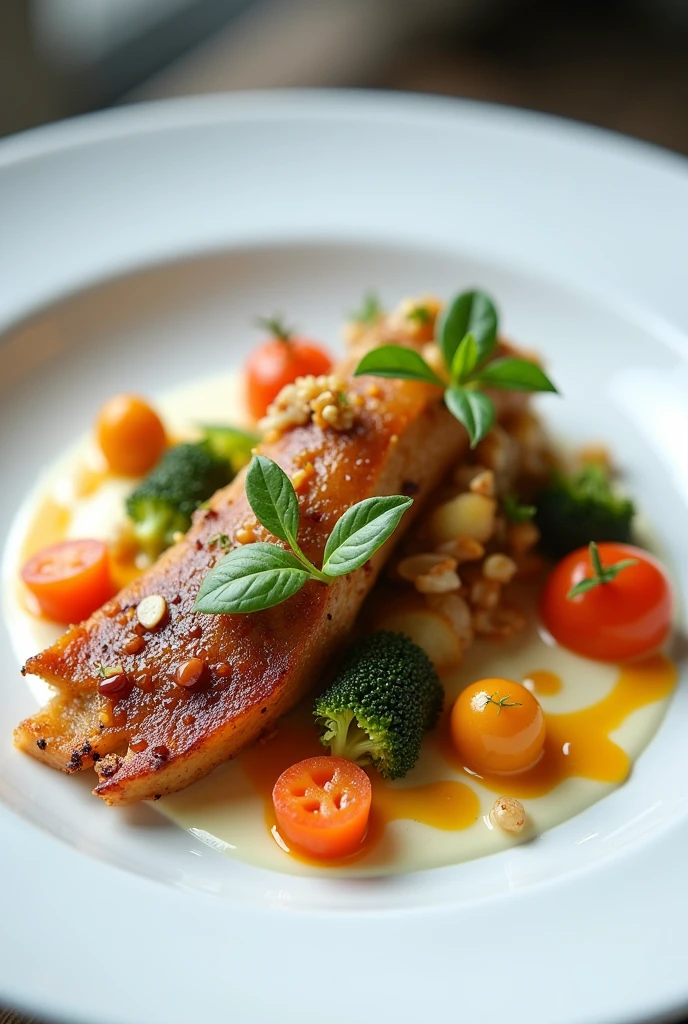 Fine dining main dish。Close-up photo