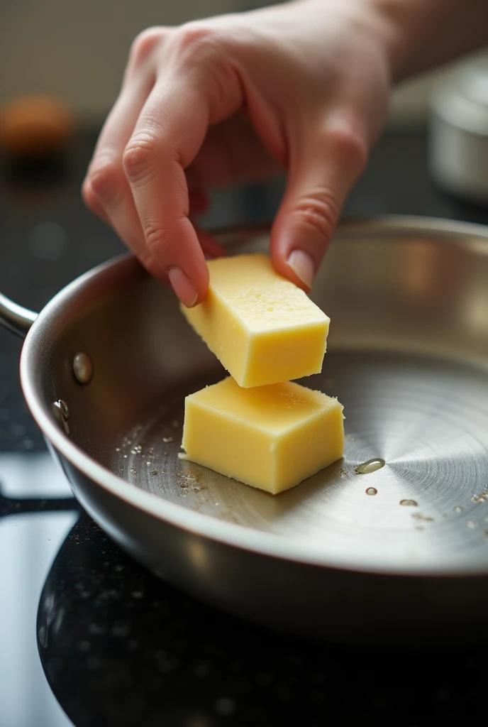 Put a bit of butter in a pan.realistic.