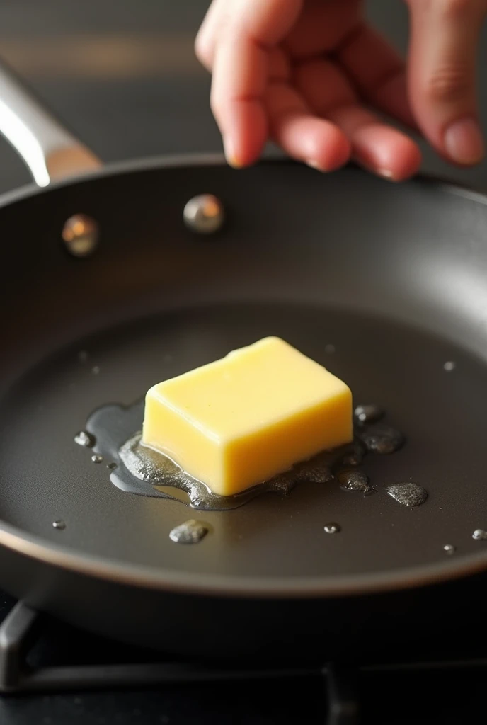 Put a bit of butter in a pan.realistic.