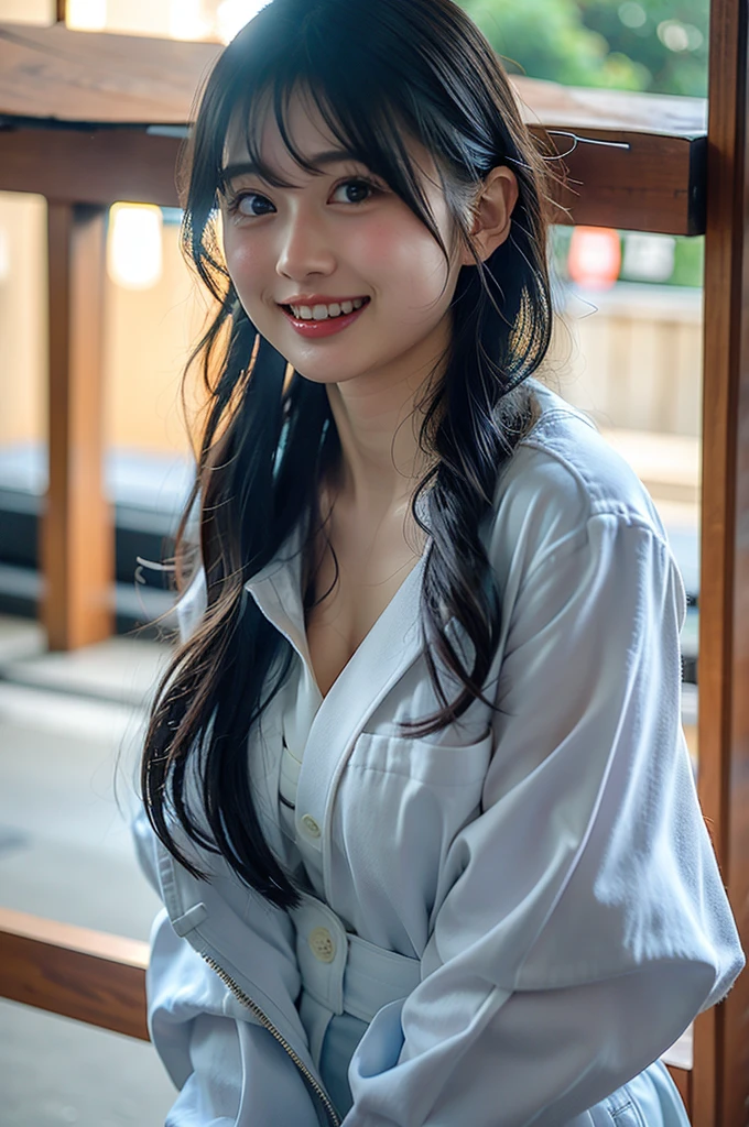 Japanese、Naughty、pretty girl、22 years old、(Cute gestures:1.1)、bulging 、whole body、Cute hairstyle、smile、London、Cute outfits、Pussy