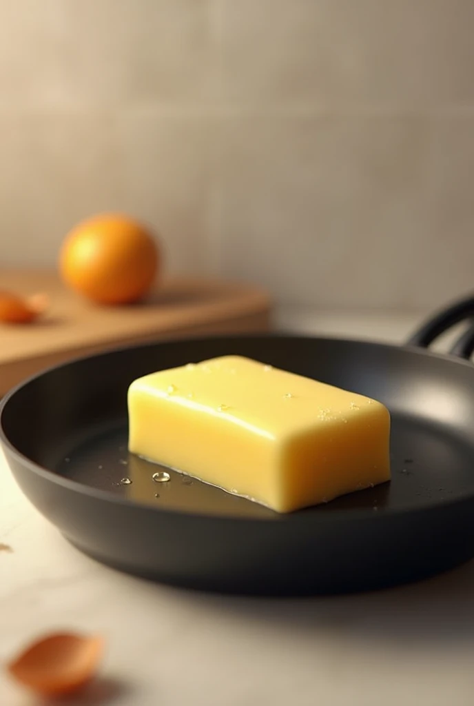 Put a bit of butter in a pan.realistic.