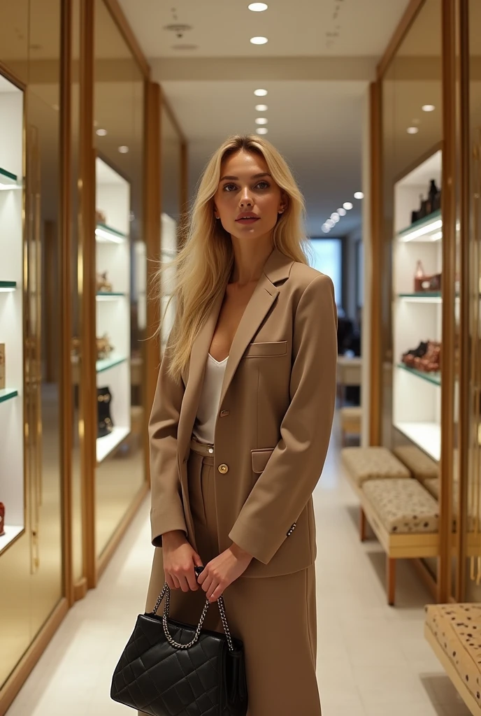 belle blonde faisant les magasins dior, photo instrame