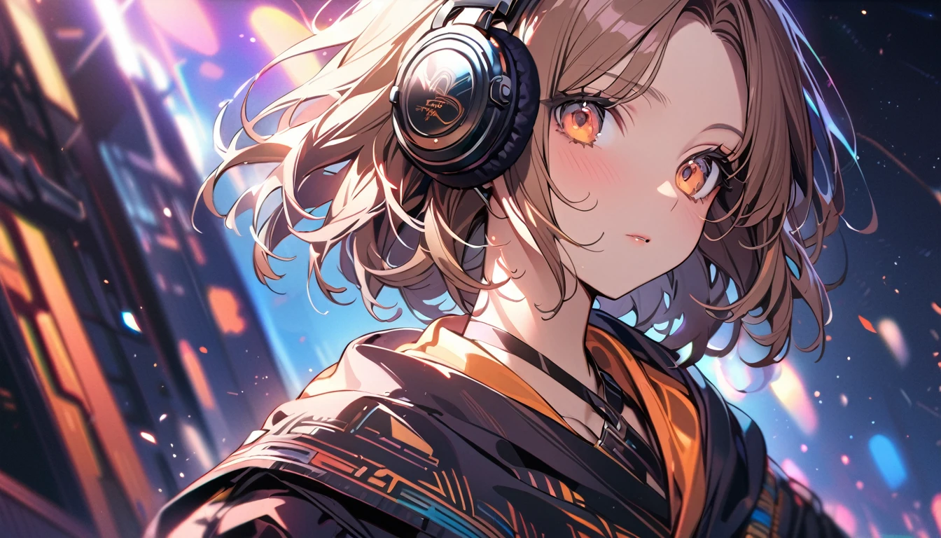 (masterpiece), (high resolution 8K), detailed eyes and face, detailed body, (extremely detailed and beautiful background), (depth of field:1.4), beautiful detailed glow light particles,
BREAK 1 girl, bob, center part, forehead, brown hair, piercing, brown eyes, expressionless,
BREAK model posing, (headphones), cowboy shot,