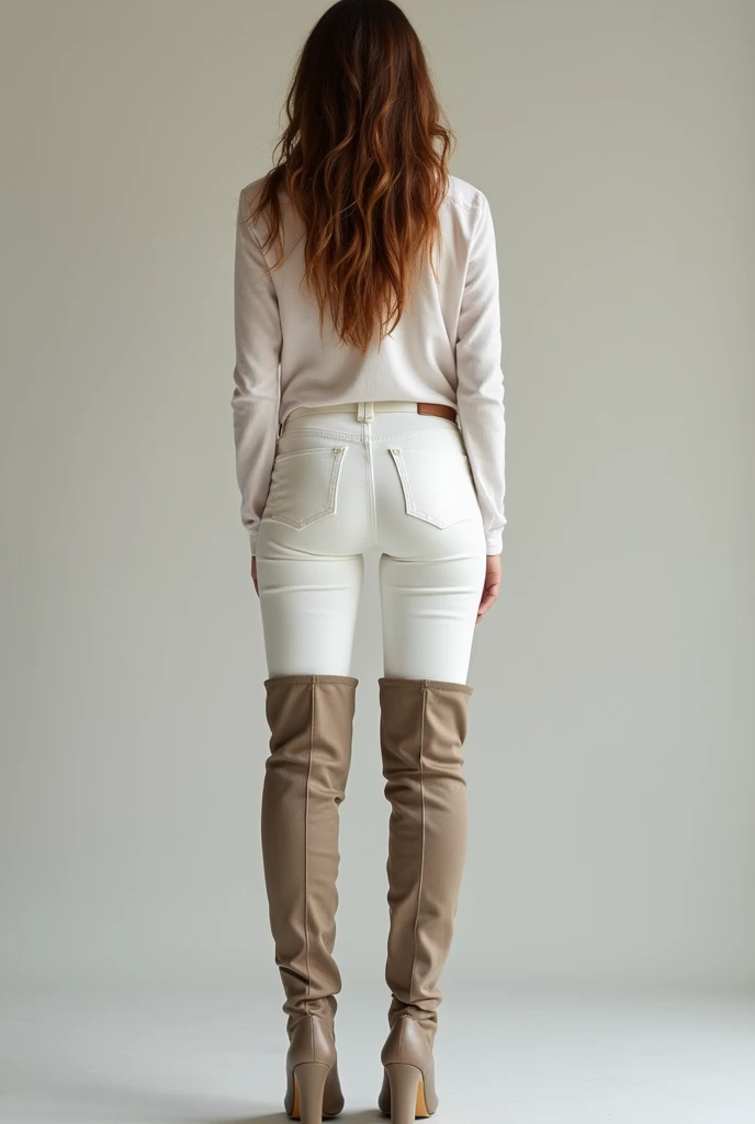Woman in very tall over the knee boots and white pants
