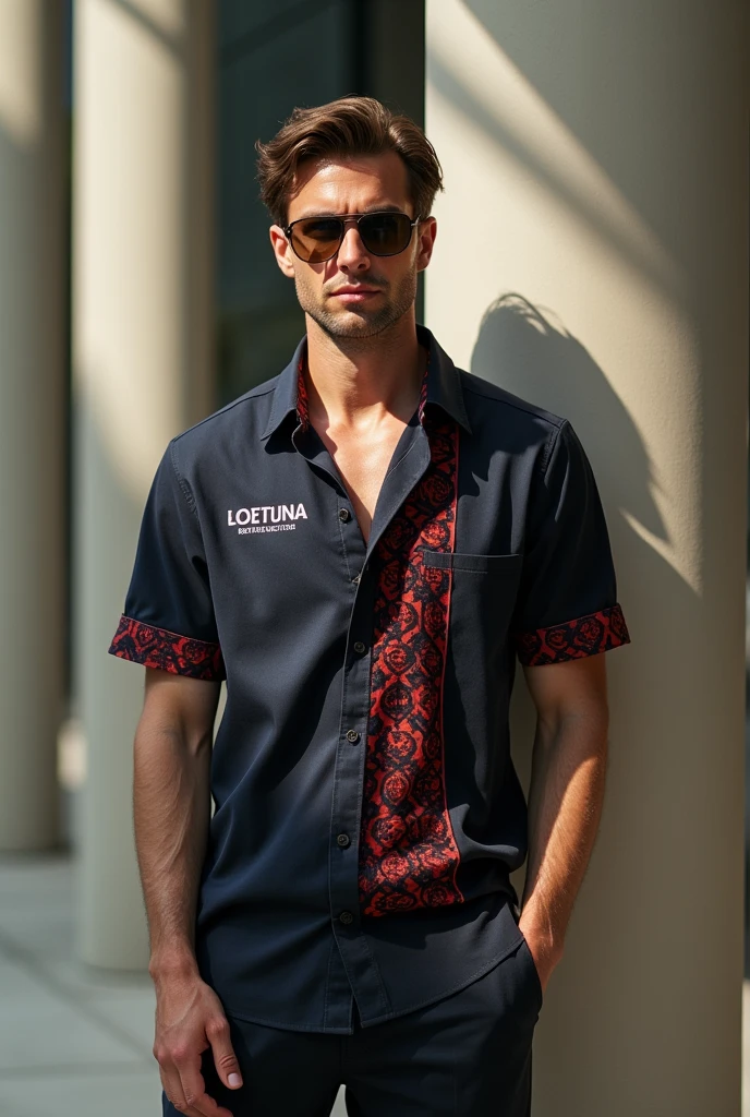 Man wearing shirt different colours brand name me show tagline live in style luxury brand