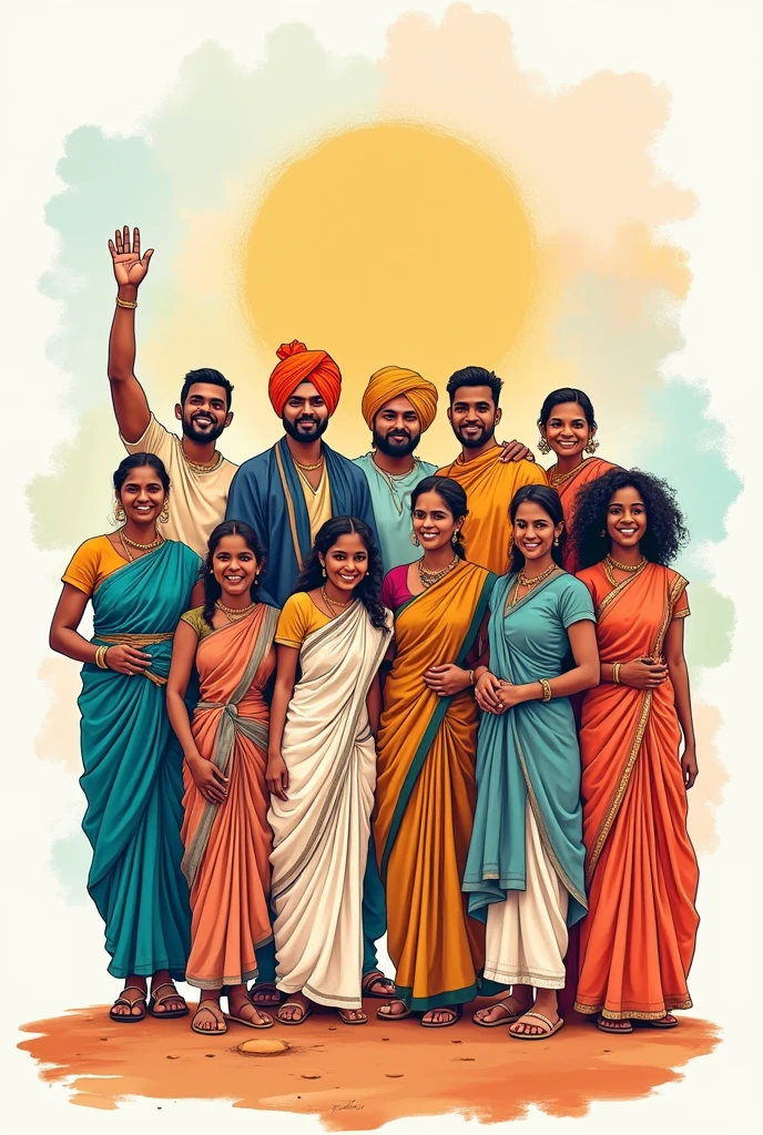 Make a sketch of celebrating Indian diversity