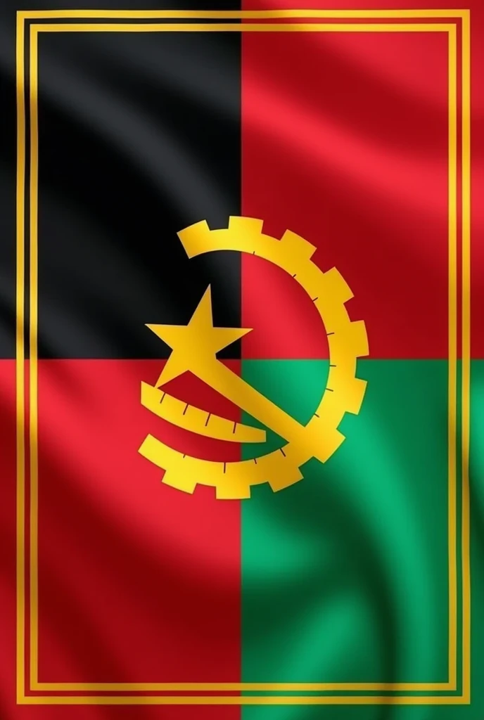 create an Angolan political party flag that aims to promote nationalism, social and sustainable equality with the colors red, black, green and yellow.