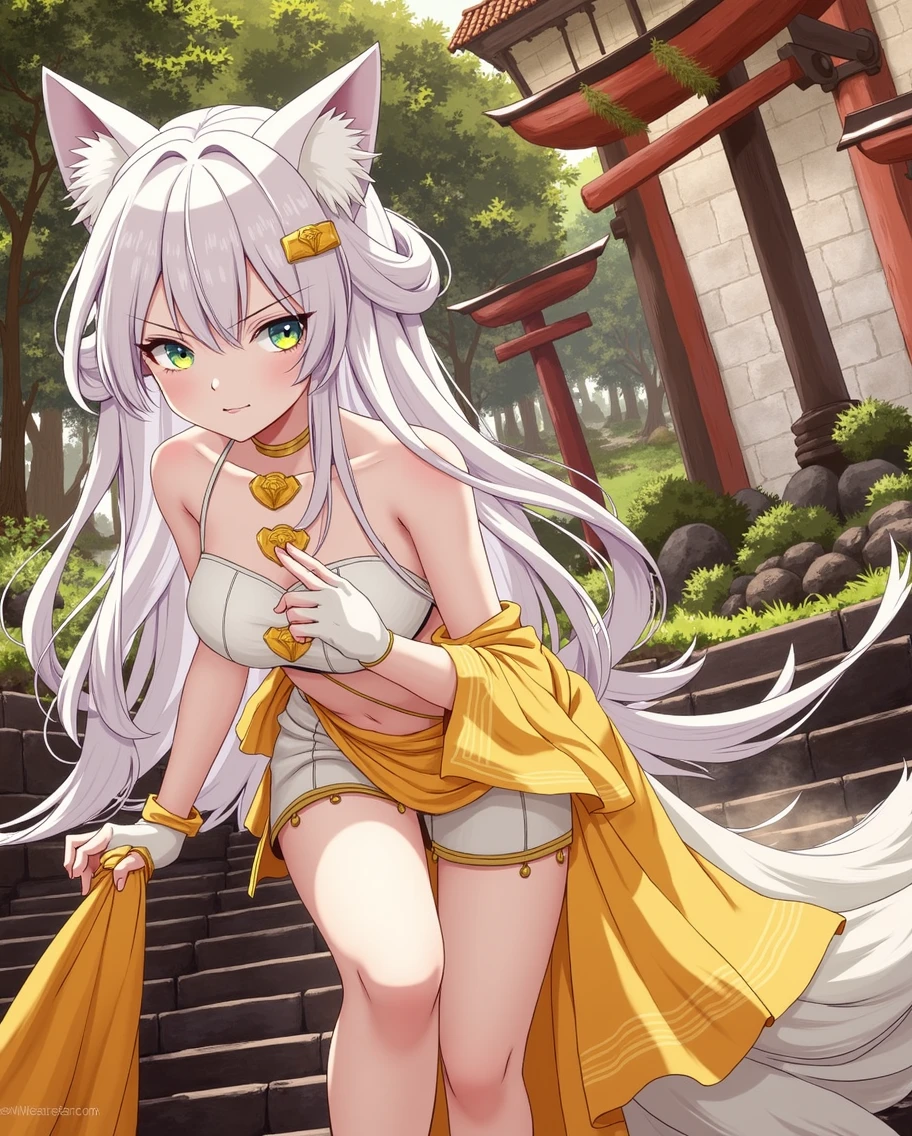 Berserk style war, serious style, 1nekogirl, pink_and_white_cat_ears, fox tail, limited palette, long Straight pink hair, detailed blue eyes. Cat face expression. She is a Mercenary with scars, She is riding a black demon wolf. Outdoor scenery. Point a sword upwards. Behind them there is an army. War is coming. She wear a light armour, with blue trasparent veil. She has bare shoulders. They will fight on Red clay. Castle behind her. Cinematic lights. Extra detailed. Lord of the ring style.
