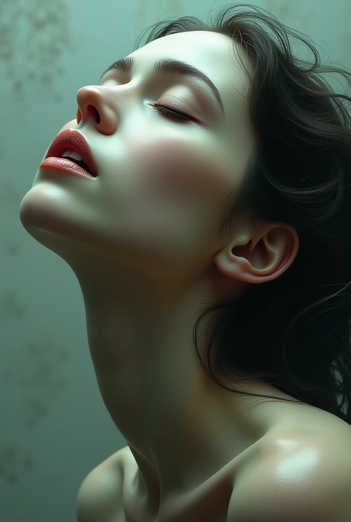 masterpiece, best quality, 1girl, huge breasts, massive breasts, nude breasts, naked breasts, headless, head removed, mouth on neck, mouth hole, red lips