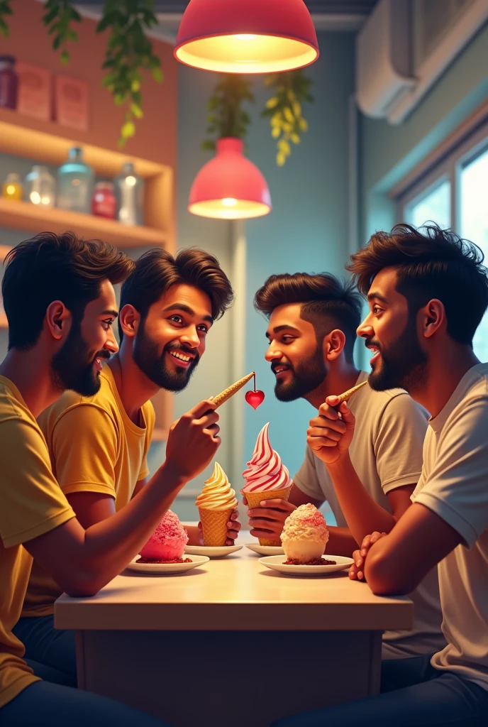 A young  Indian men in ice cream shops That's all kind of table top ice cream