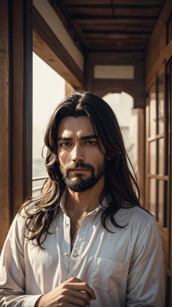Jesus Christ looking directly at the screen with his hand in front of him
