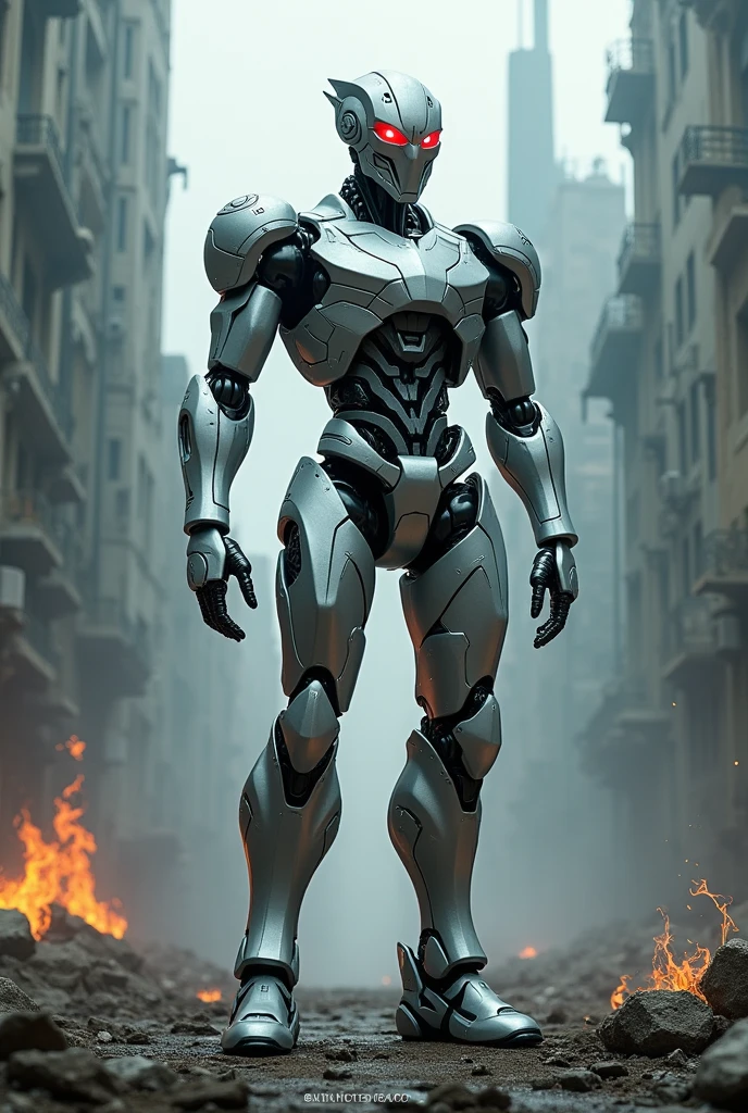 Make me an evil god like robot ranger in silver form