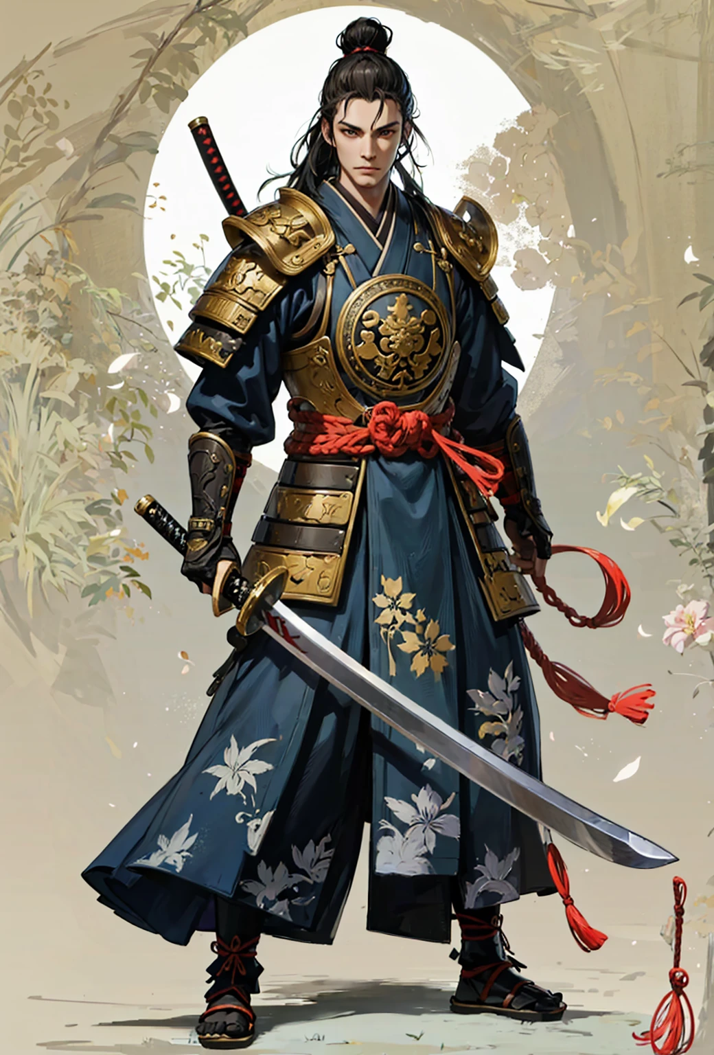 Need to create concept art of a samurai for MMORPG, centered on a Japanese setting, digital painting