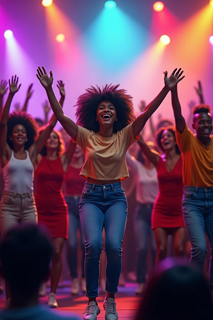 Young people jumping at a gospel concert and clapping their hands!