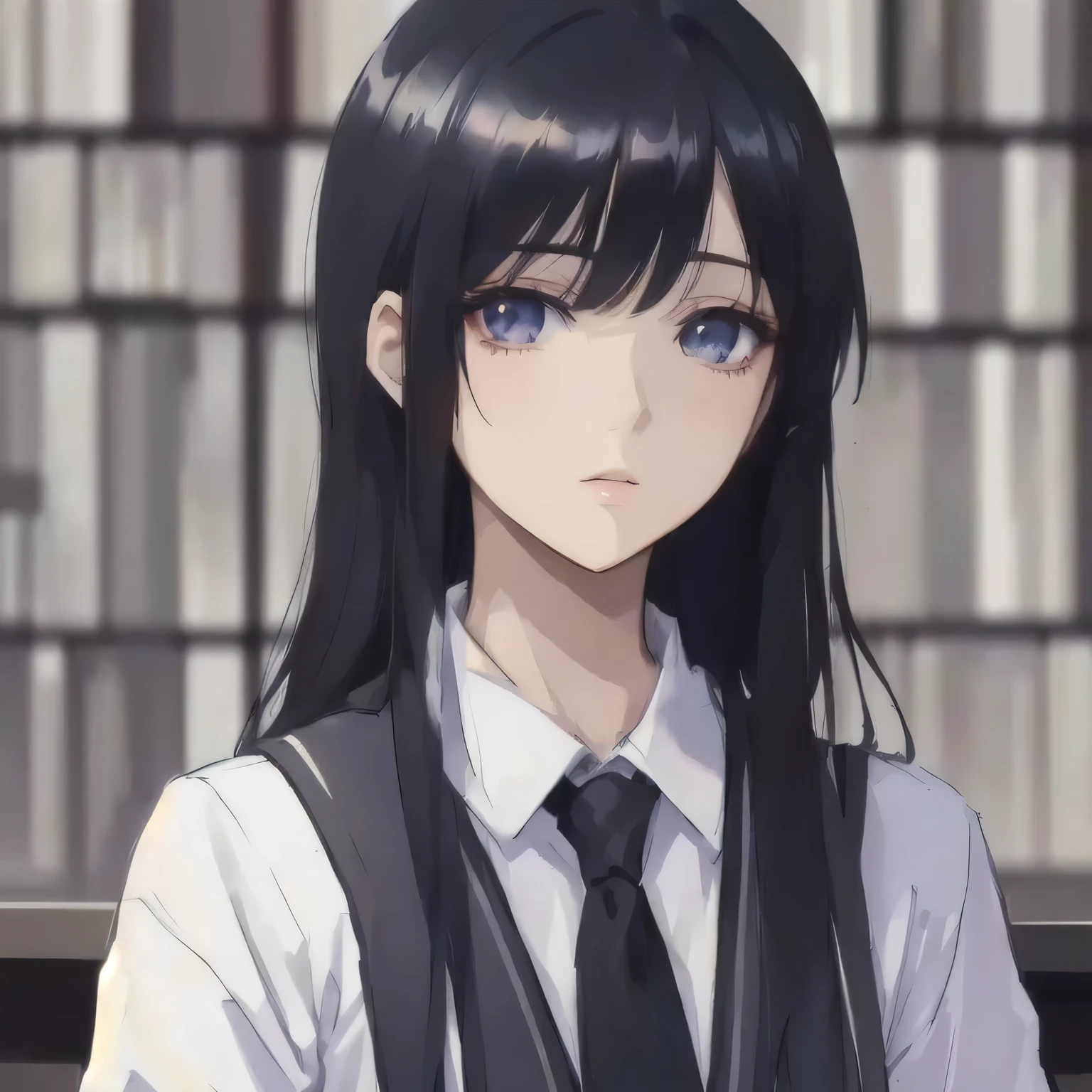 anime girl with long black hair wearing a white shirt and black tie, sui ishida with black hair, anime visual of a cute girl, beautiful anime high school girl, hinata hyuga, she has black hair with bangs, realistic young anime girl, anime best girl, anime moe artstyle, hana yata, kotegawa yui, female anime character