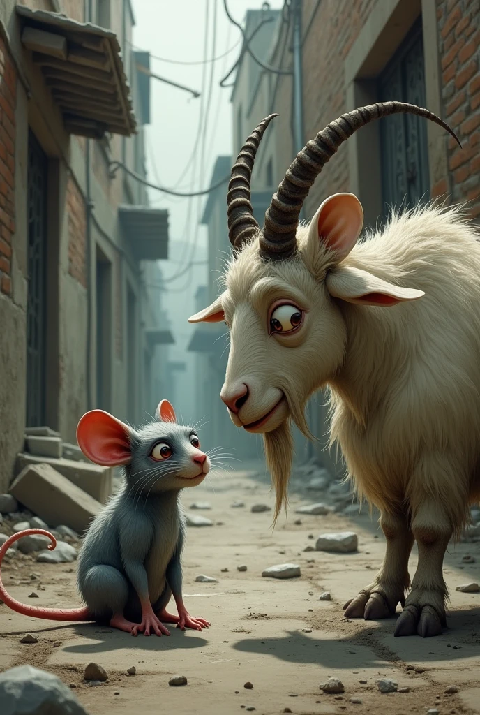 A crying rat talking to a goat 