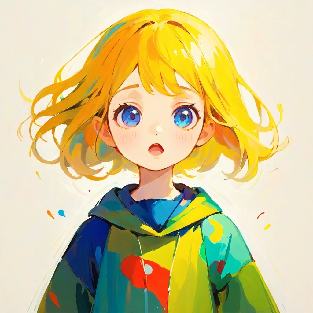 There is a hero、A girl looking enviously, Amy Earls, abstract expressionism, Looks boring, gesture, Whimsical、Transform、