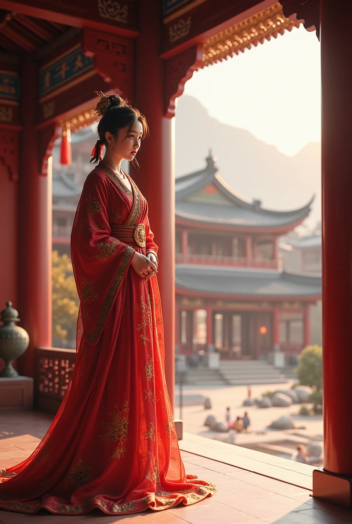 1.Li Yu stood sideways on the corridor of the palace，Look out〈The distant view gradually draws closer〉wearing a dragon robe）best quality